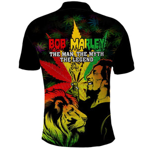 Afro Jamaica Legend Bob Polo Shirt Lion With Cannabis Leaf Pattern LT14