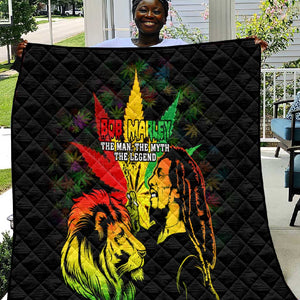 Afro Jamaica Legend Bob Quilt Lion With Cannabis Leaf Pattern