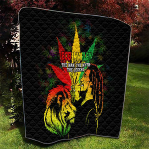 Afro Jamaica Legend Bob Quilt Lion With Cannabis Leaf Pattern