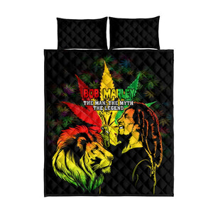 Afro Jamaica Legend Bob Quilt Bed Set Lion With Cannabis Leaf Pattern