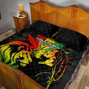 Afro Jamaica Legend Bob Quilt Bed Set Lion With Cannabis Leaf Pattern