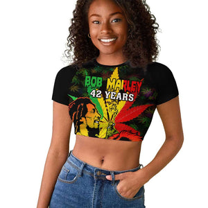 Afro Jamaica Legend Bob Raglan Cropped T shirt Lion With Cannabis Leaf Pattern