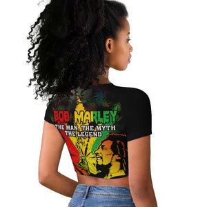 Afro Jamaica Legend Bob Raglan Cropped T shirt Lion With Cannabis Leaf Pattern