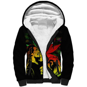 Afro Jamaica Legend Bob Sherpa Hoodie Lion With Cannabis Leaf Pattern