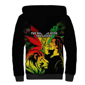 Afro Jamaica Legend Bob Sherpa Hoodie Lion With Cannabis Leaf Pattern