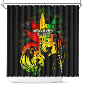 Afro Jamaica Legend Bob Shower Curtain Lion With Cannabis Leaf Pattern