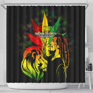 Afro Jamaica Legend Bob Shower Curtain Lion With Cannabis Leaf Pattern