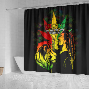 Afro Jamaica Legend Bob Shower Curtain Lion With Cannabis Leaf Pattern