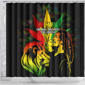 Afro Jamaica Legend Bob Shower Curtain Lion With Cannabis Leaf Pattern