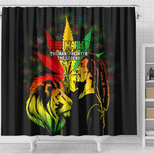 Afro Jamaica Legend Bob Shower Curtain Lion With Cannabis Leaf Pattern