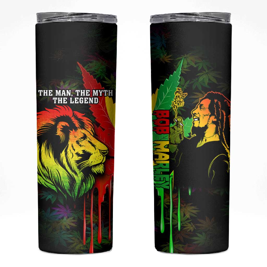 Afro Jamaica Legend Bob Skinny Tumbler Lion With Cannabis Leaf Pattern