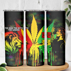 Afro Jamaica Legend Bob Skinny Tumbler Lion With Cannabis Leaf Pattern