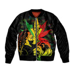 Afro Jamaica Legend Bob Sleeve Zip Bomber Jacket Lion With Cannabis Leaf Pattern LT14