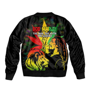 Afro Jamaica Legend Bob Sleeve Zip Bomber Jacket Lion With Cannabis Leaf Pattern LT14