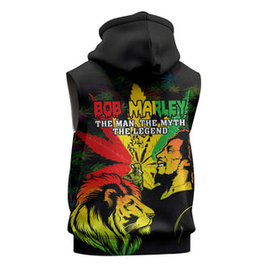 Afro Jamaica Legend Bob Sleeveless Zip Hoodie Lion With Cannabis Leaf Pattern LT14