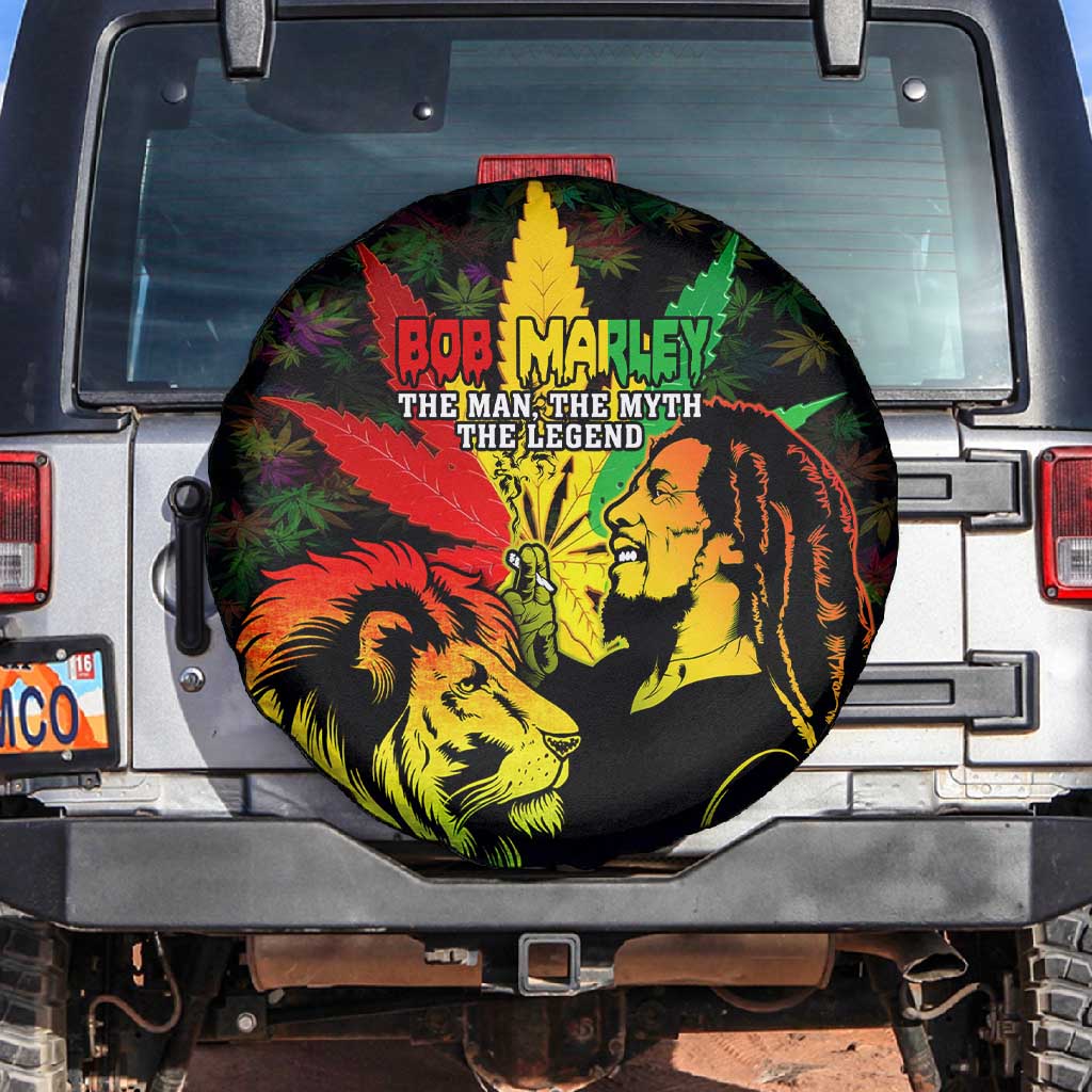 Afro Jamaica Legend Bob Spare Tire Cover Lion With Cannabis Leaf Pattern