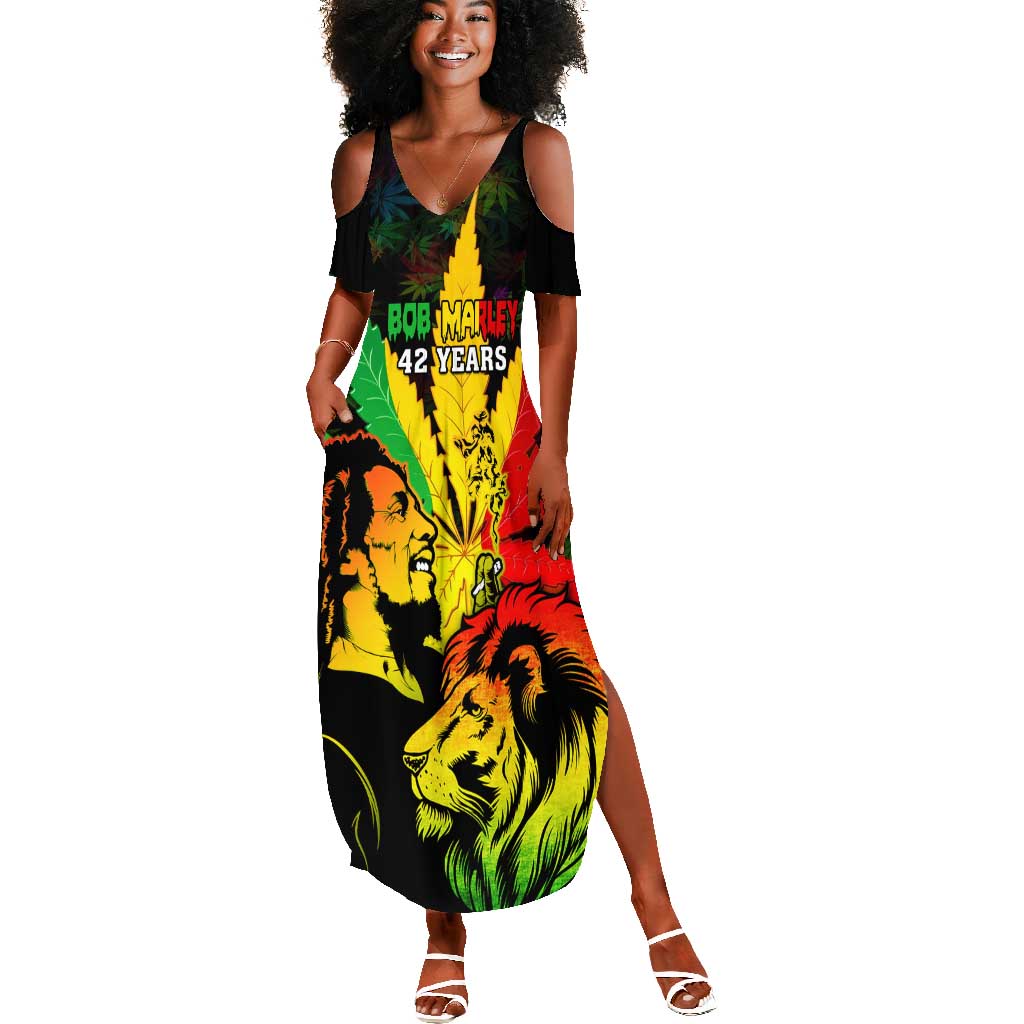 Afro Jamaica Legend Bob Summer Maxi Dress Lion With Cannabis Leaf Pattern