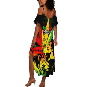 Afro Jamaica Legend Bob Summer Maxi Dress Lion With Cannabis Leaf Pattern