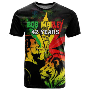 Afro Jamaica Legend Bob T shirt Lion With Cannabis Leaf Pattern