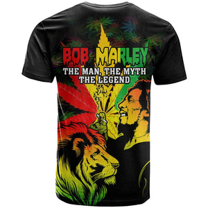 Afro Jamaica Legend Bob T shirt Lion With Cannabis Leaf Pattern