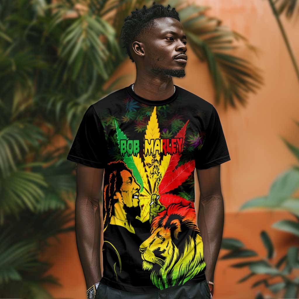 Afro Jamaica Legend Bob T shirt Lion With Cannabis Leaf Pattern LT14
