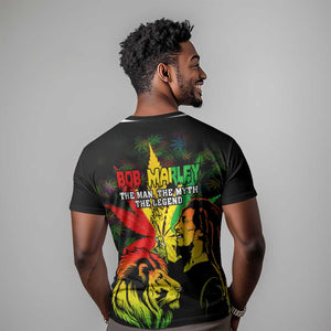 Afro Jamaica Legend Bob T shirt Lion With Cannabis Leaf Pattern