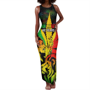 Afro Jamaica Legend Bob Tank Maxi Dress Lion With Cannabis Leaf Pattern