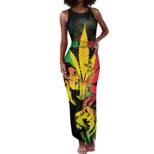 Afro Jamaica Legend Bob Tank Maxi Dress Lion With Cannabis Leaf Pattern LT14