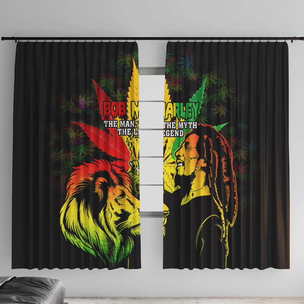 Afro Jamaica Legend Bob Window Curtain Lion With Cannabis Leaf Pattern