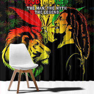 Afro Jamaica Legend Bob Window Curtain Lion With Cannabis Leaf Pattern