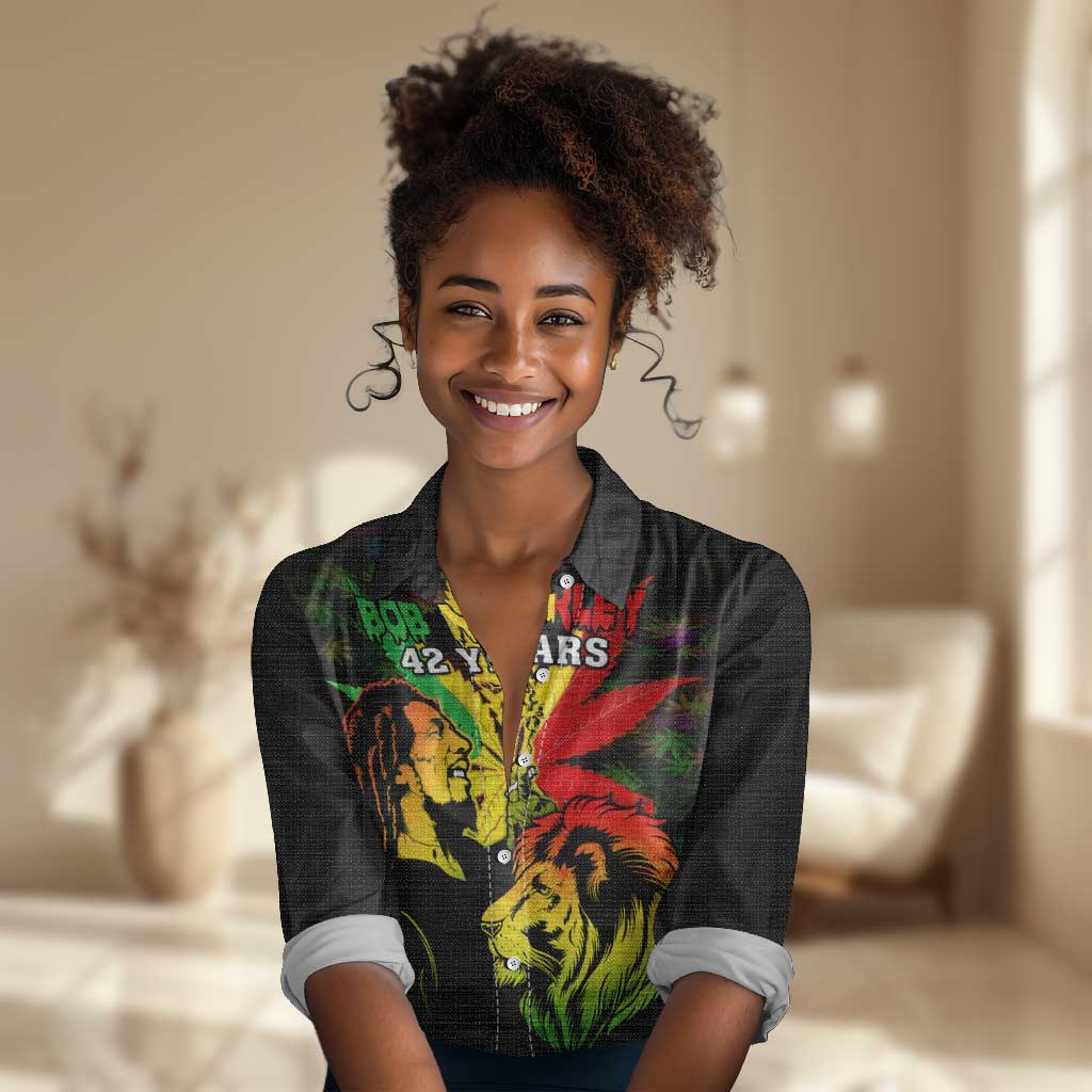 Afro Jamaica Legend Bob Women Casual Shirt Lion With Cannabis Leaf Pattern