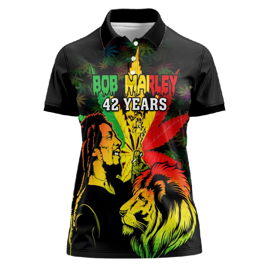 Afro Jamaica Legend Bob Women Polo Shirt Lion With Cannabis Leaf Pattern