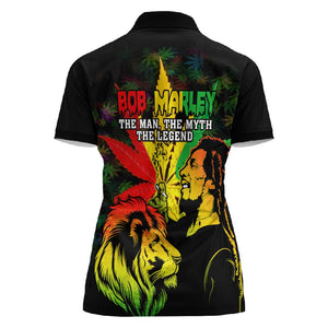 Afro Jamaica Legend Bob Women Polo Shirt Lion With Cannabis Leaf Pattern