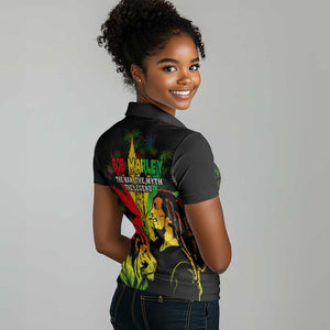 Afro Jamaica Legend Bob Women Polo Shirt Lion With Cannabis Leaf Pattern