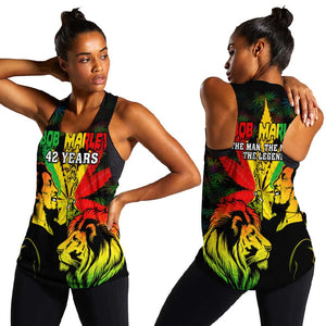 Afro Jamaica Legend Bob Women Racerback Tank Lion With Cannabis Leaf Pattern