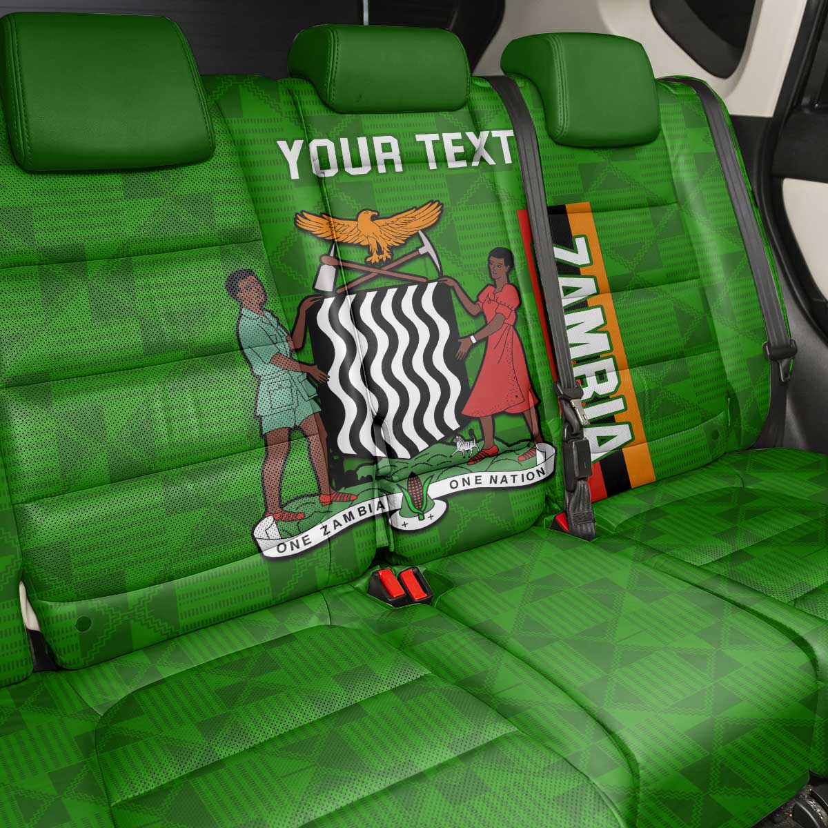 Personalised Zambia Independence Day Back Car Seat Cover Kente Pattern
