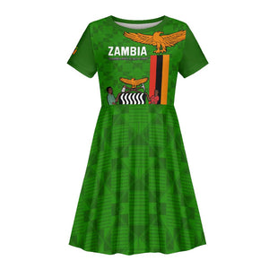 Personalised Zambia Independence Day Kid Short Sleeve Dress Kente Pattern