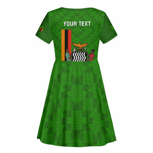 Personalised Zambia Independence Day Kid Short Sleeve Dress Kente Pattern