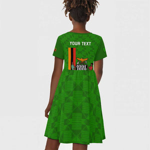 Personalised Zambia Independence Day Kid Short Sleeve Dress Kente Pattern