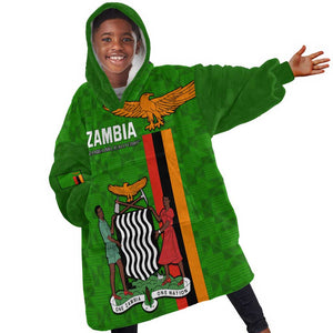 Personalised Zambia Independence Day Kid Wearable Blanket Hoodie Kente Pattern