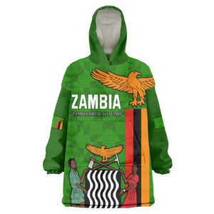 Personalised Zambia Independence Day Kid Wearable Blanket Hoodie Kente Pattern