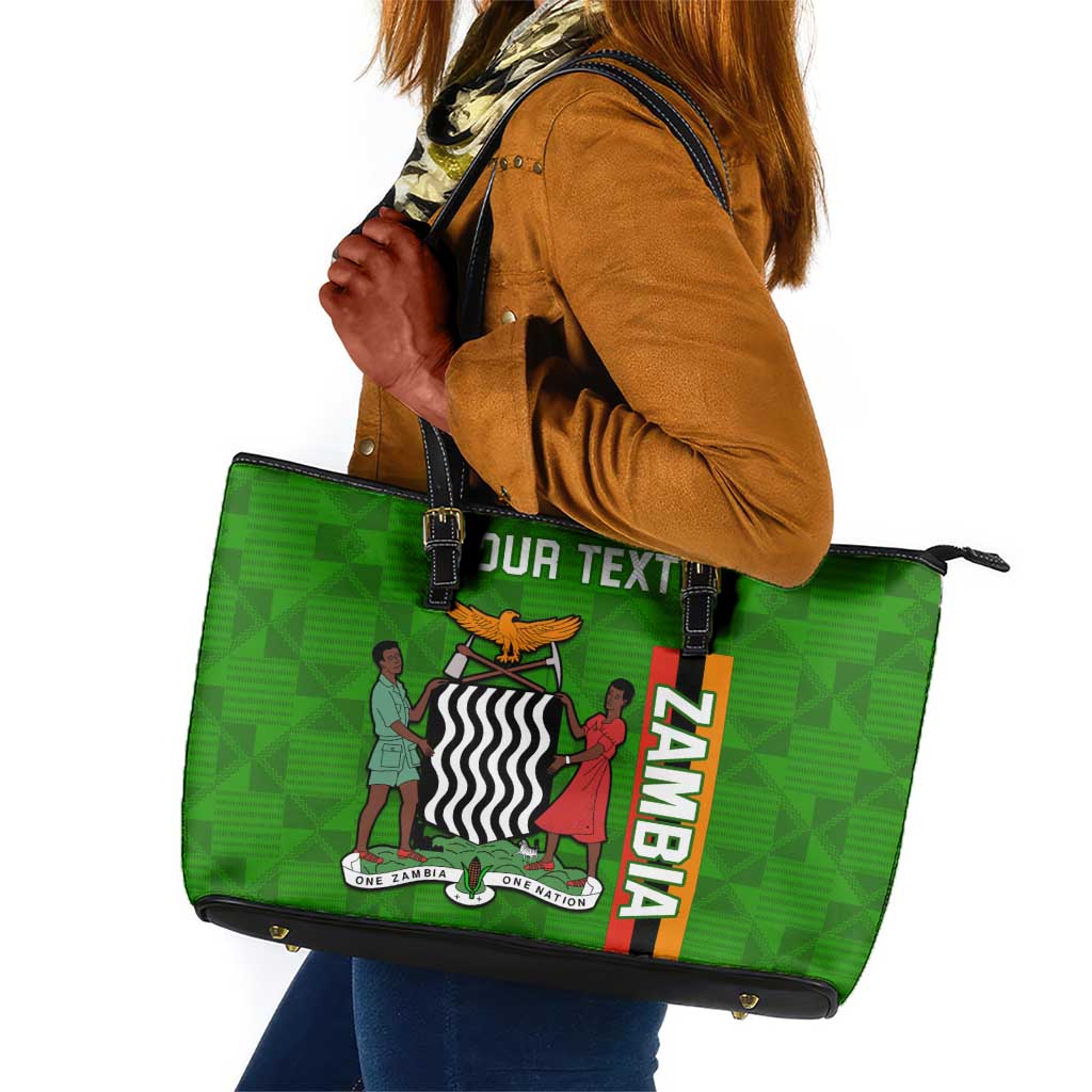 Personalised Zambia Independence Day Leather Tote Bag Kente Pattern