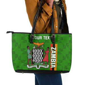 Personalised Zambia Independence Day Leather Tote Bag Kente Pattern