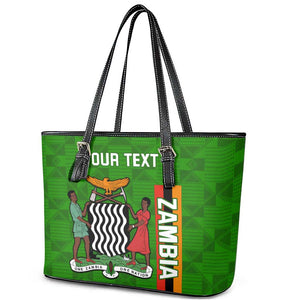 Personalised Zambia Independence Day Leather Tote Bag Kente Pattern