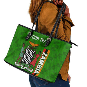 Personalised Zambia Independence Day Leather Tote Bag Kente Pattern