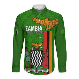 Personalised Zambia Independence Day Long Sleeve Button Shirt Kente Pattern