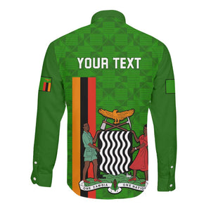 Personalised Zambia Independence Day Long Sleeve Button Shirt Kente Pattern