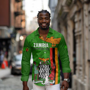 Personalised Zambia Independence Day Long Sleeve Button Shirt Kente Pattern