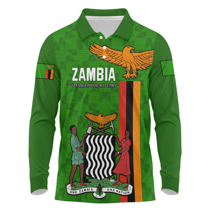 Personalised Zambia Independence Day Long Sleeve Polo Shirt Kente Pattern