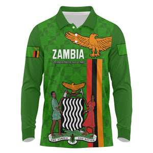 Personalised Zambia Independence Day Long Sleeve Polo Shirt Kente Pattern